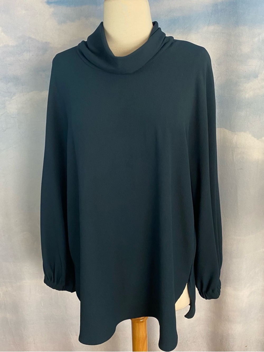 MM Lafleur Blue Cowl-Neck Long Sleeve Blouse Size Large